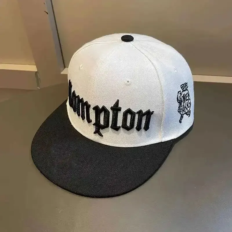 Flat brim unisex hip-hop baseball cap with embroidery, adjustable streetwear hat for outdoor use and sun protection