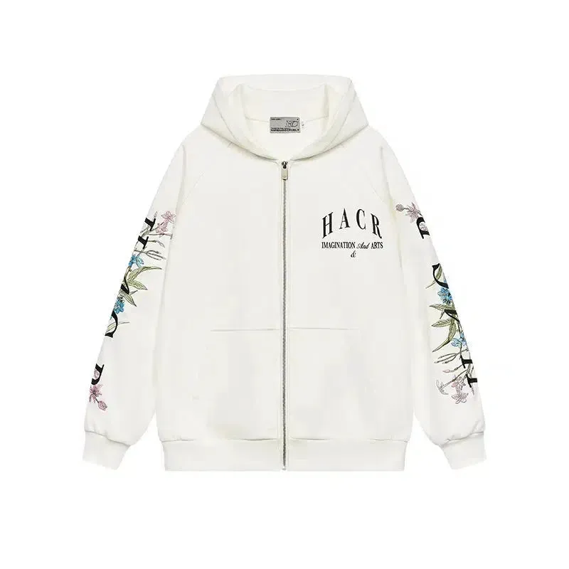 Floral Typography Embroidery Hoodie