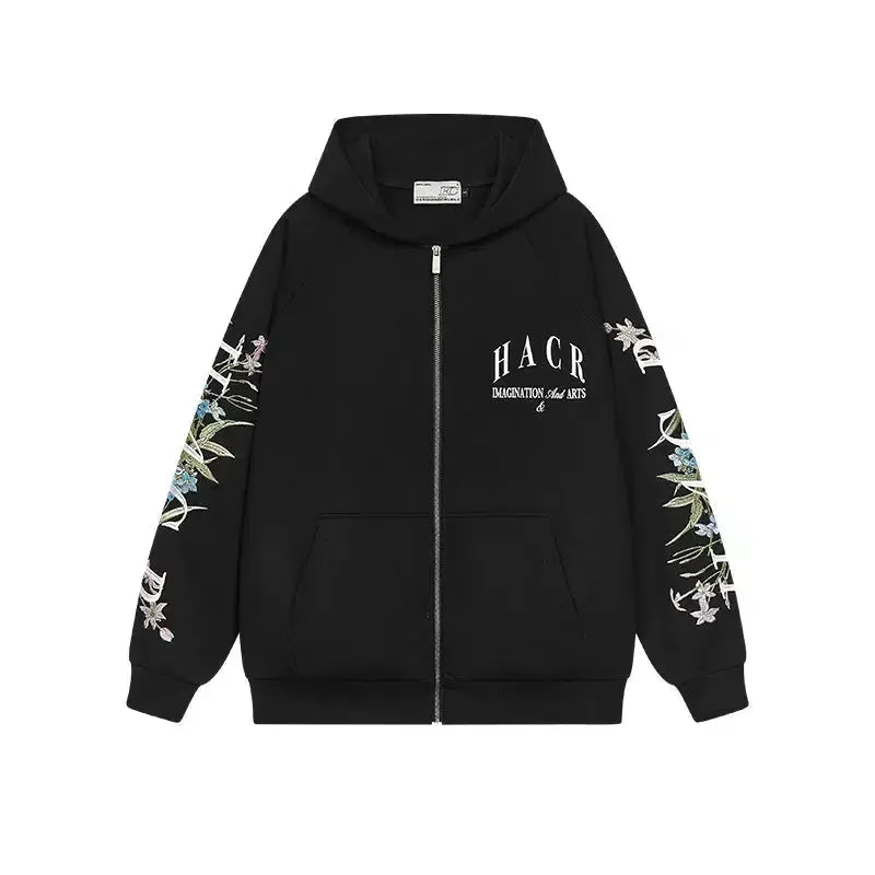 Floral Typography Embroidery Hoodie