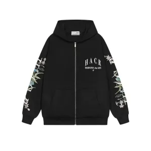 Floral Typography Embroidery Hoodie