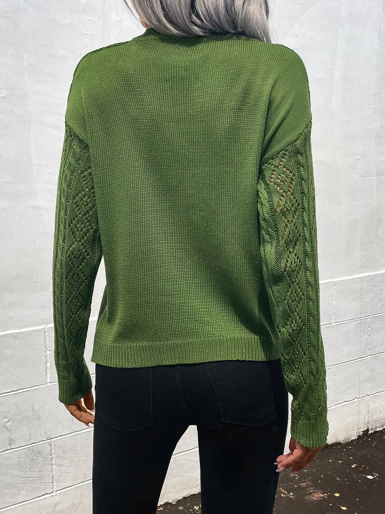 Frenchy Contrast Lace Drop Shoulder Sweater