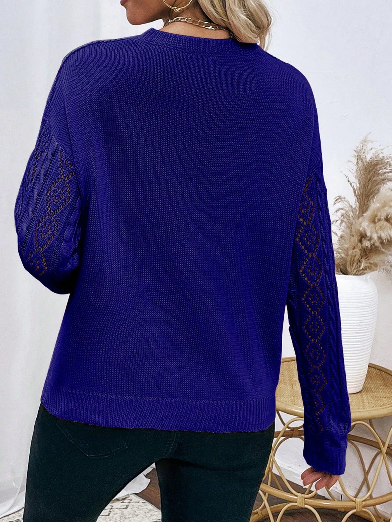 Frenchy Contrast Lace Drop Shoulder Sweater