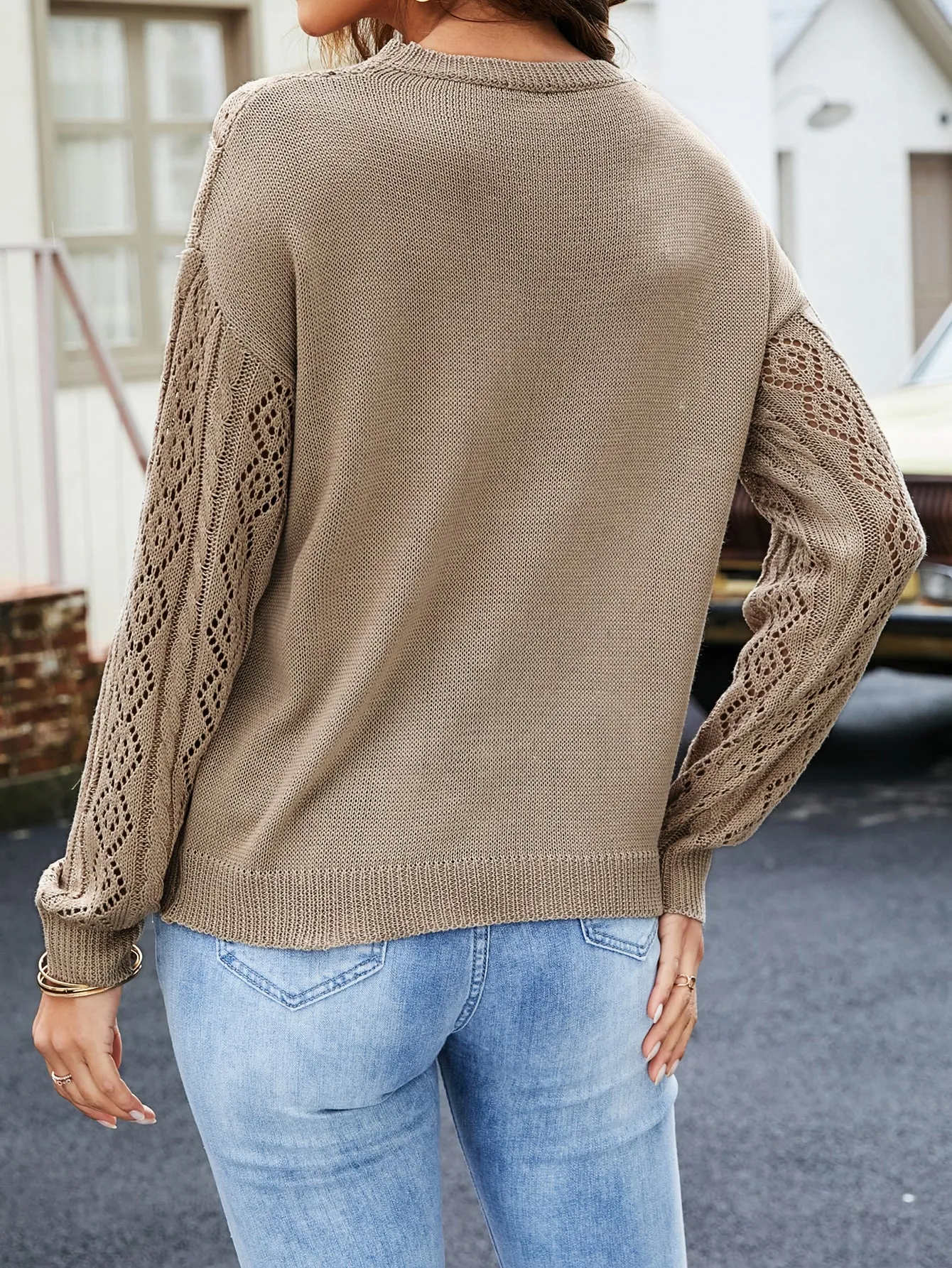 Frenchy Contrast Lace Drop Shoulder Sweater