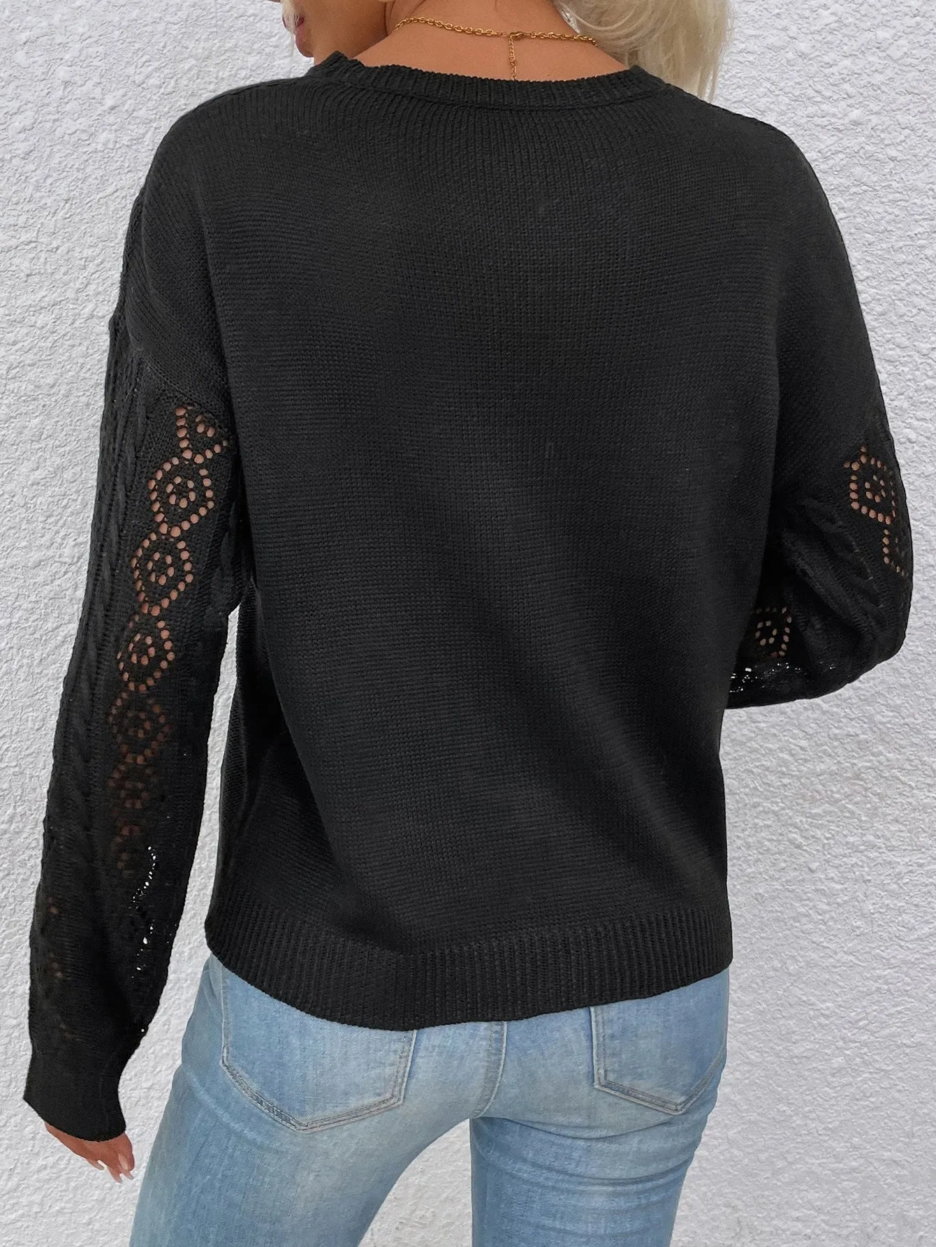 Frenchy Contrast Lace Drop Shoulder Sweater