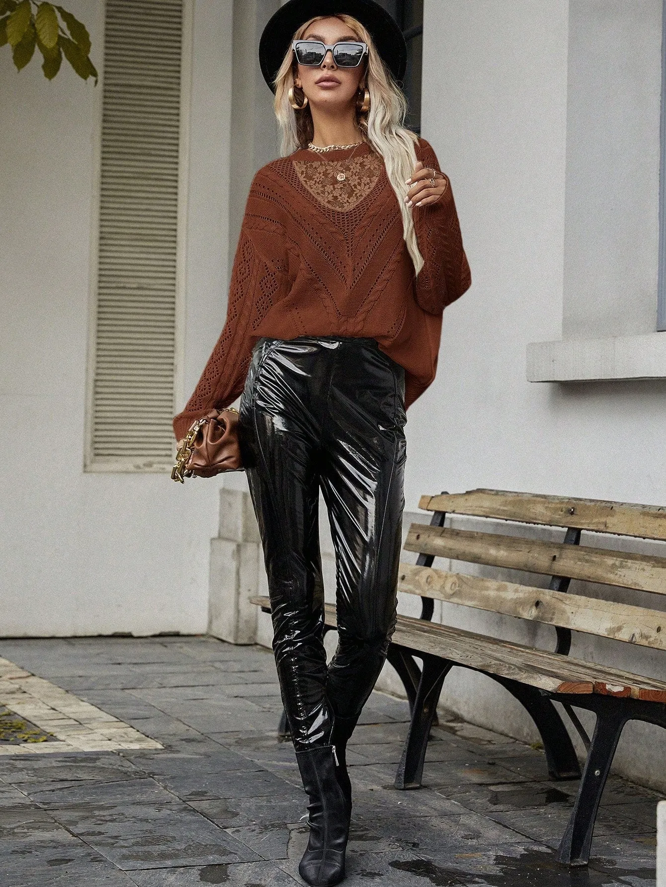 Frenchy Contrast Lace Drop Shoulder Sweater