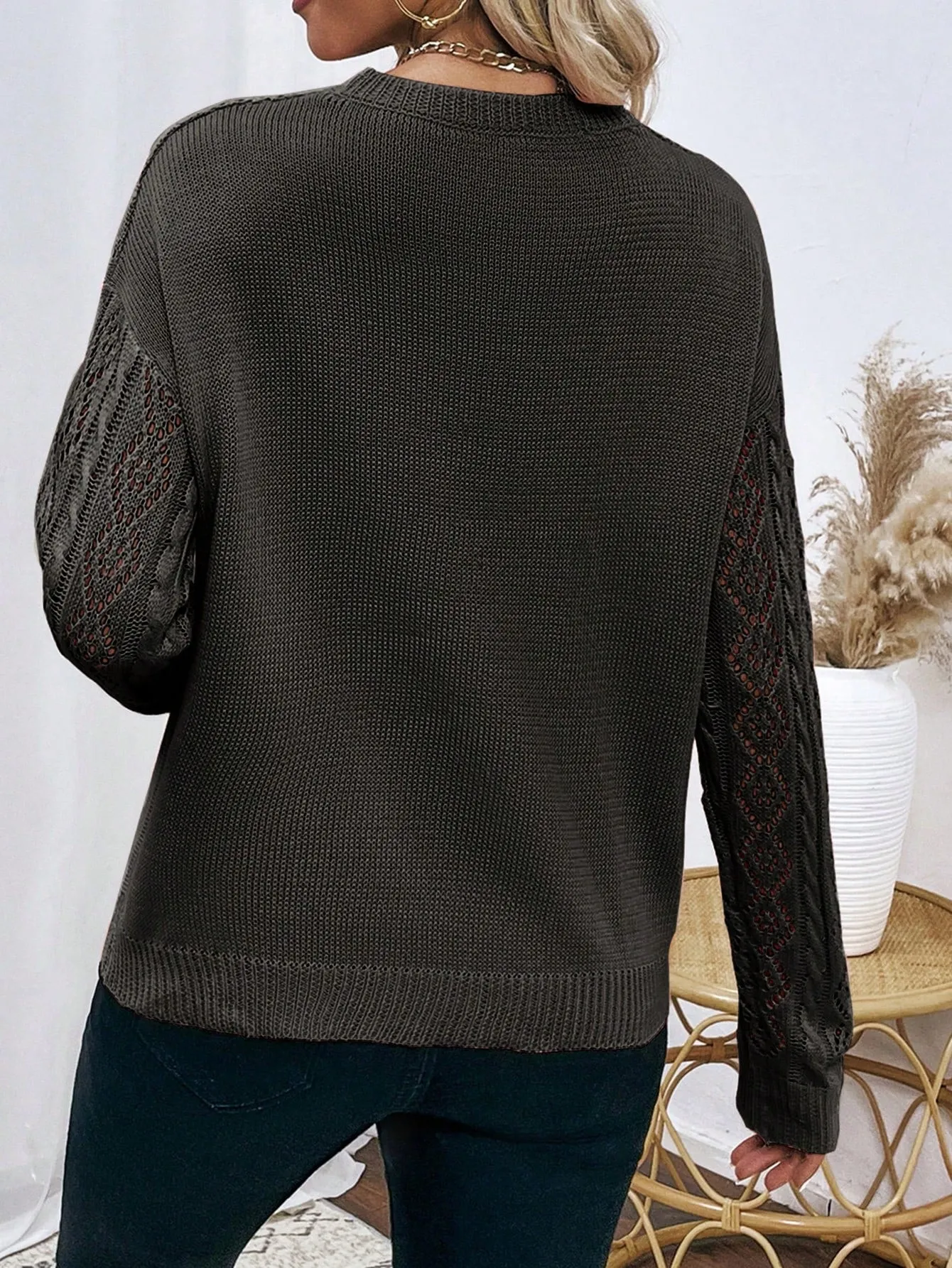 Frenchy Contrast Lace Drop Shoulder Sweater