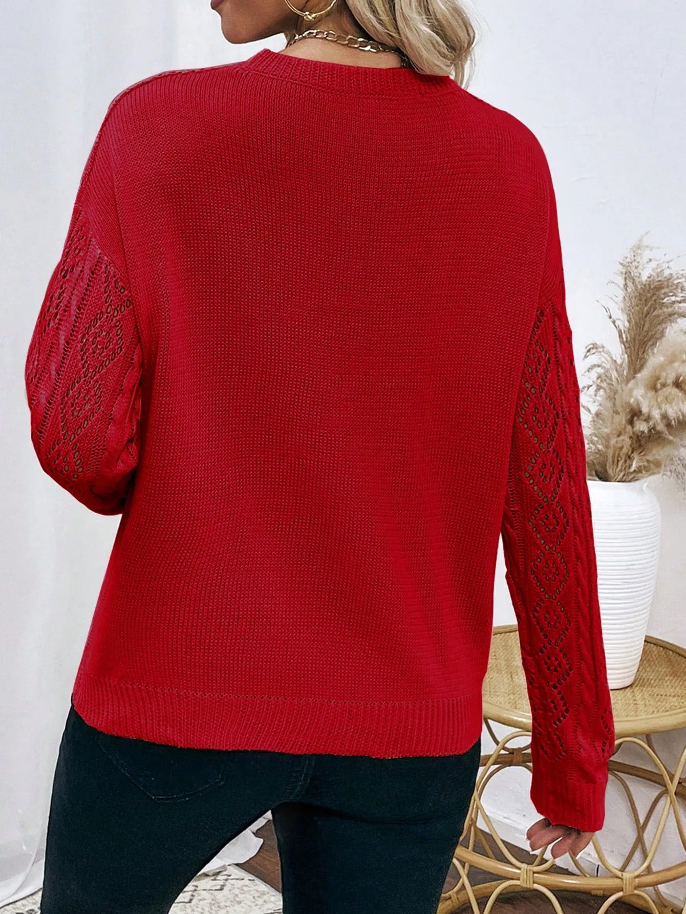 Frenchy Contrast Lace Drop Shoulder Sweater