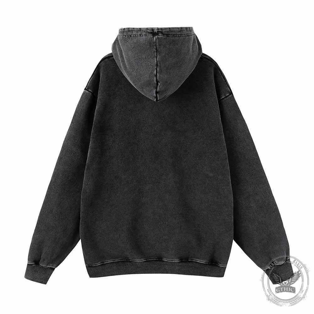 Funny Cartoon Donkey Pattern Vintage Washed Hoodie