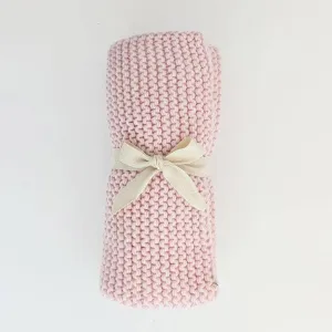 GARTER STITCH KNIT BABY BLANKET - BLUSH