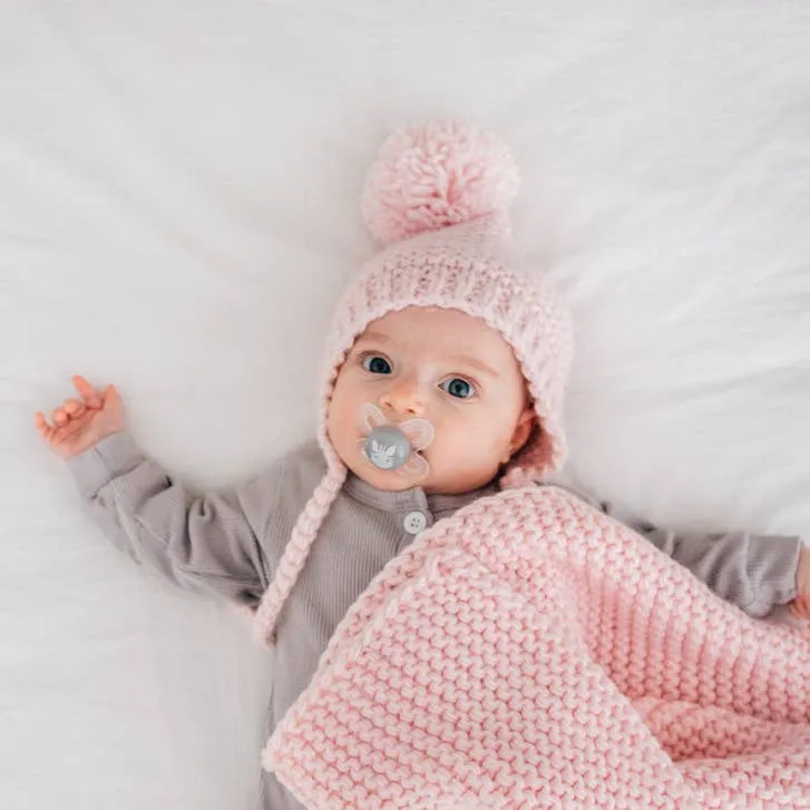 GARTER STITCH KNIT BABY BLANKET - BLUSH