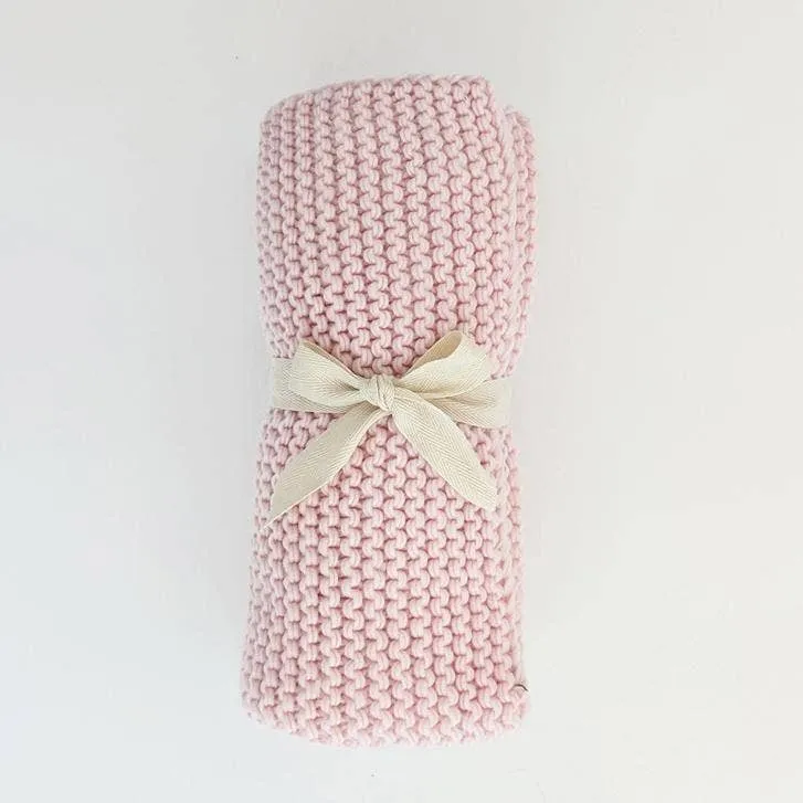 GARTER STITCH KNIT BABY BLANKET - BLUSH