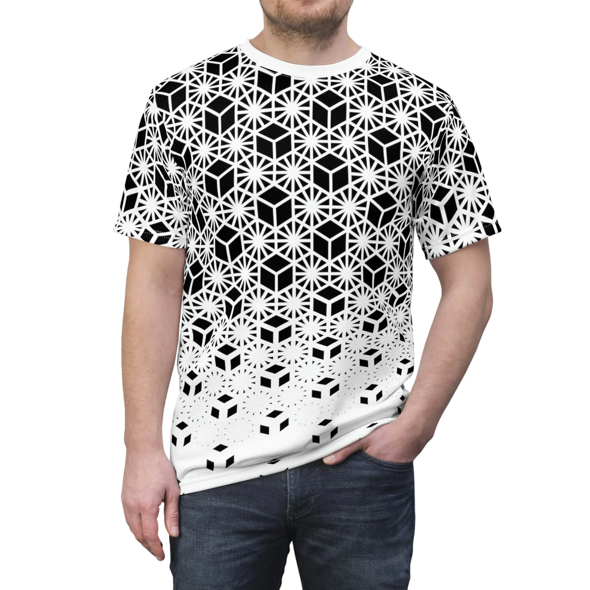 Geo Block AOP Crew Black & White