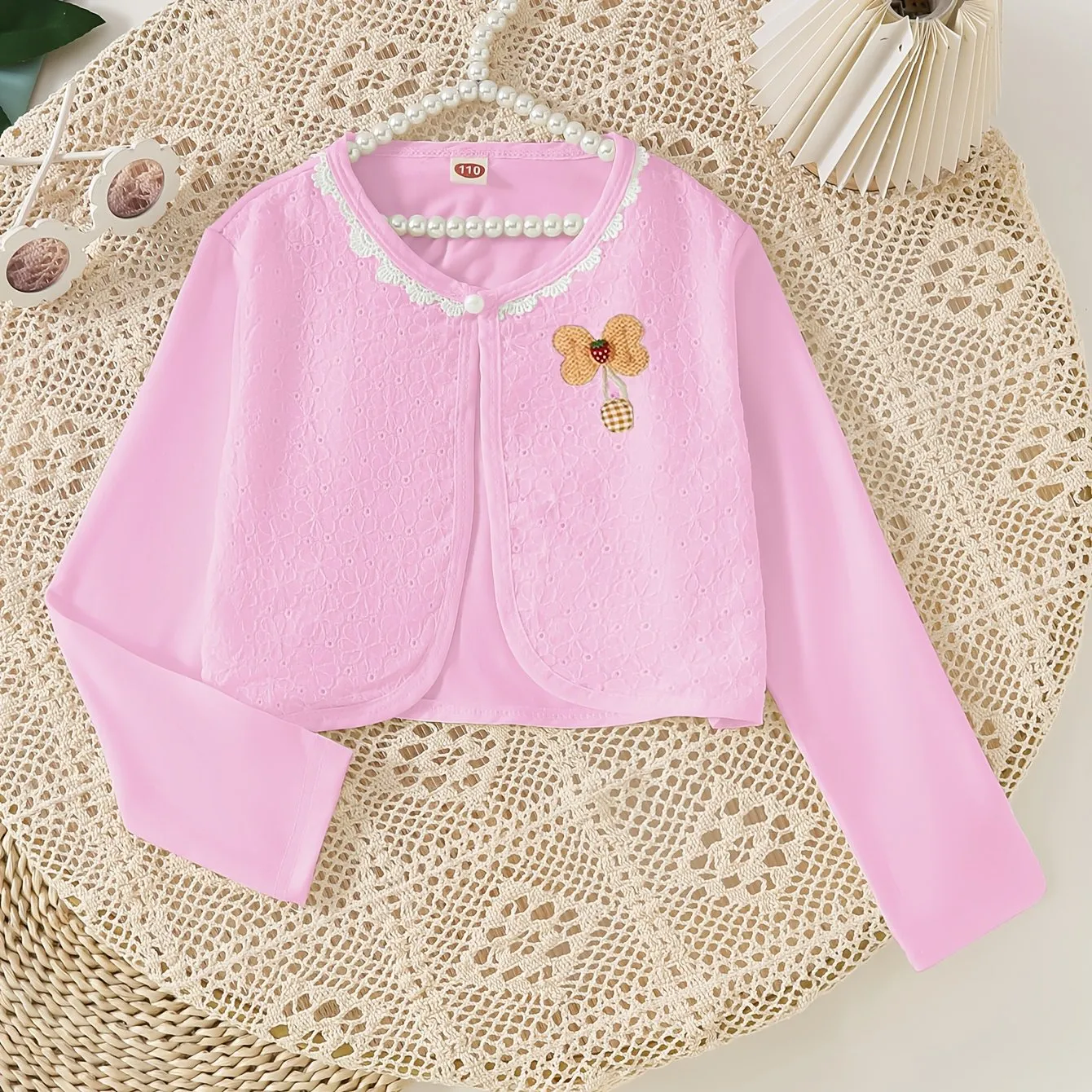 Girls Bowknot Crop Long Sleeve Shawl Cardigan, Versatile & Exquisite Dress Cover Up, Cardigan Coat For Spring Summer Autumn Party