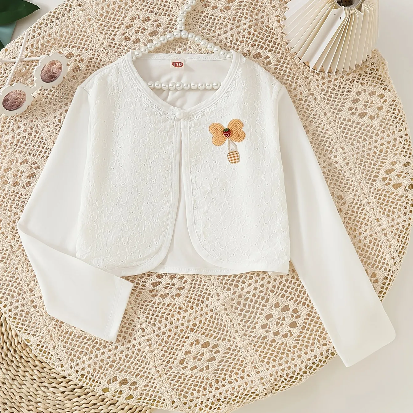 Girls Bowknot Crop Long Sleeve Shawl Cardigan, Versatile & Exquisite Dress Cover Up, Cardigan Coat For Spring Summer Autumn Party