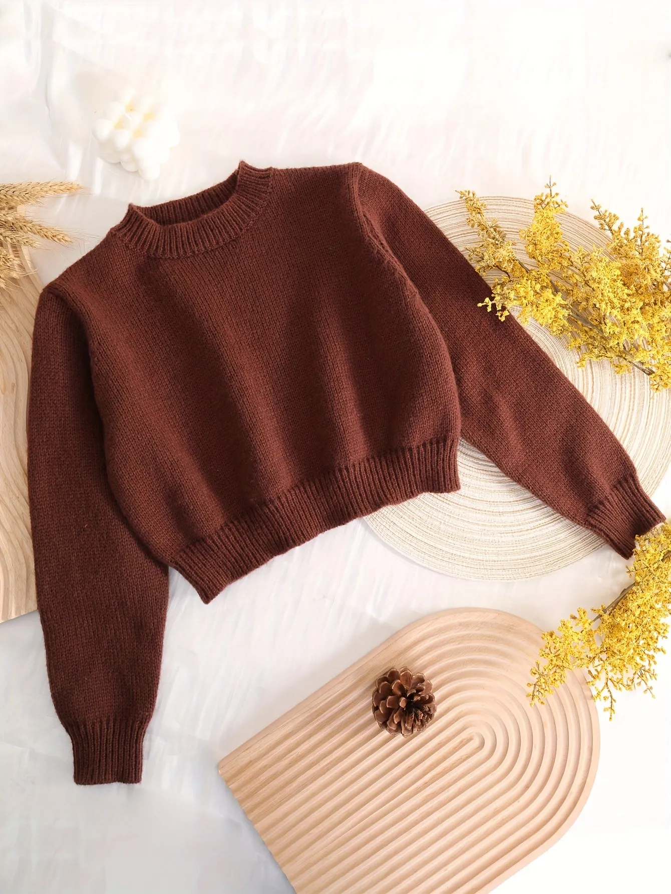 Girls Cozy Retro Knit Sweater - Soft Round Neck, Loose Fit, Versatile Short Pullover Top for Casual Daily Wear - Perfect for Fall and Winter Seasons