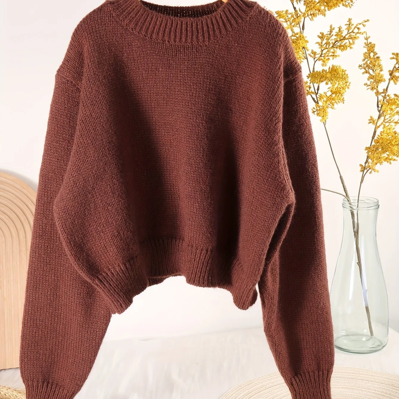 Girls Cozy Retro Knit Sweater - Soft Round Neck, Loose Fit, Versatile Short Pullover Top for Casual Daily Wear - Perfect for Fall and Winter Seasons