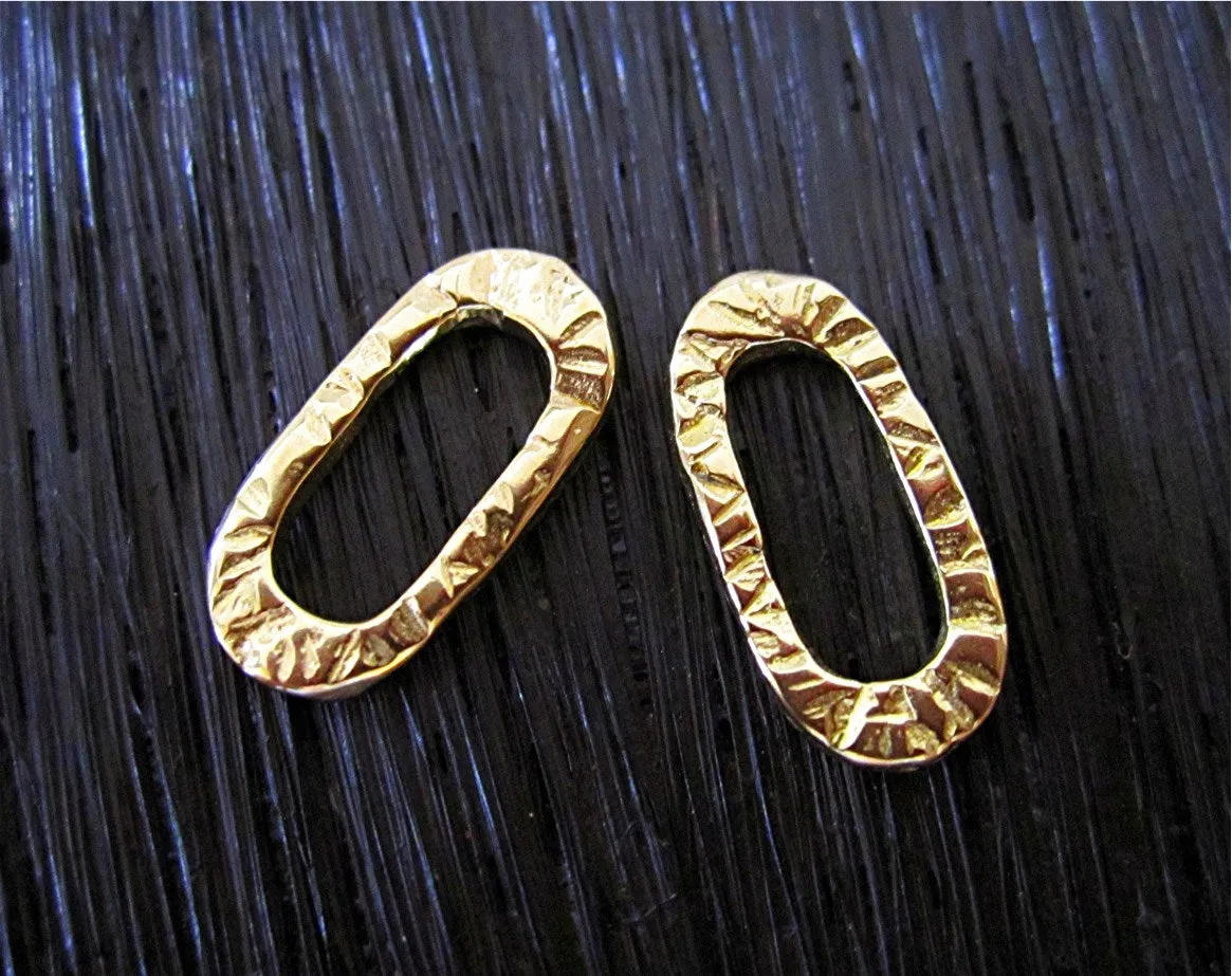 Gold Bronze Textured Artisan Oval Closed Jump Rings and Links (set of 2) (N)