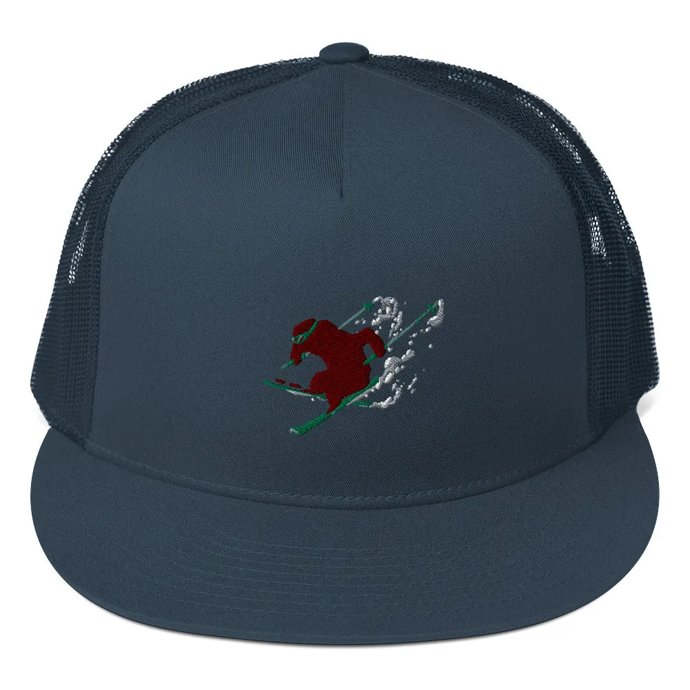 Goldie the Grizzly Skiing Trucker Cap