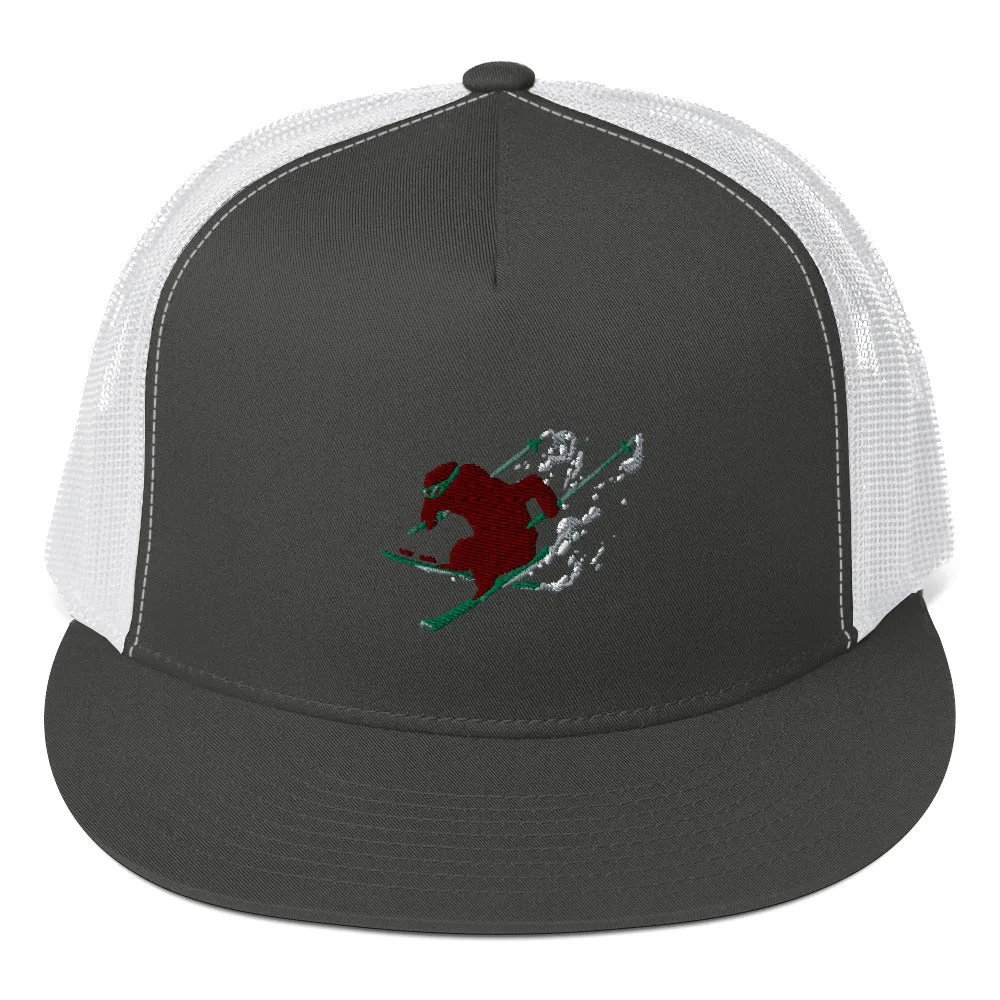 Goldie the Grizzly Skiing Trucker Cap