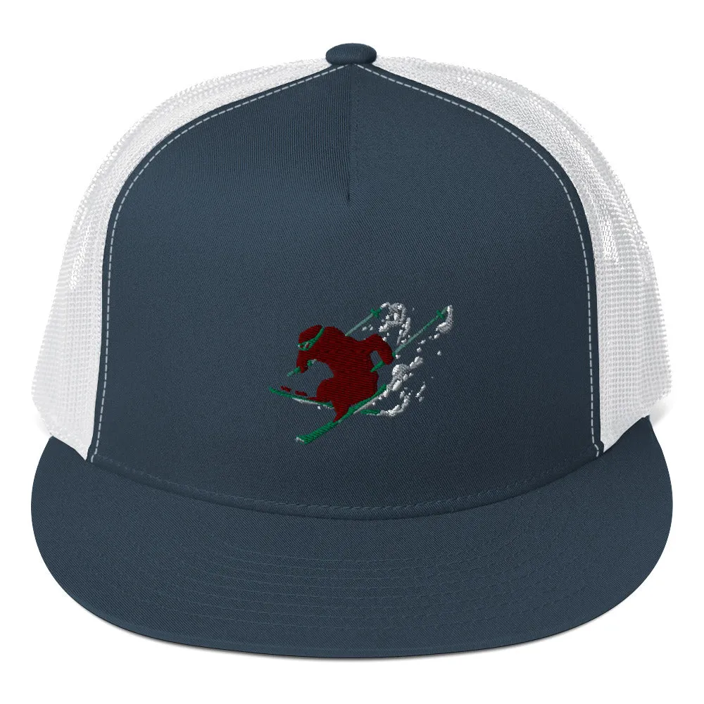 Goldie the Grizzly Skiing Trucker Cap