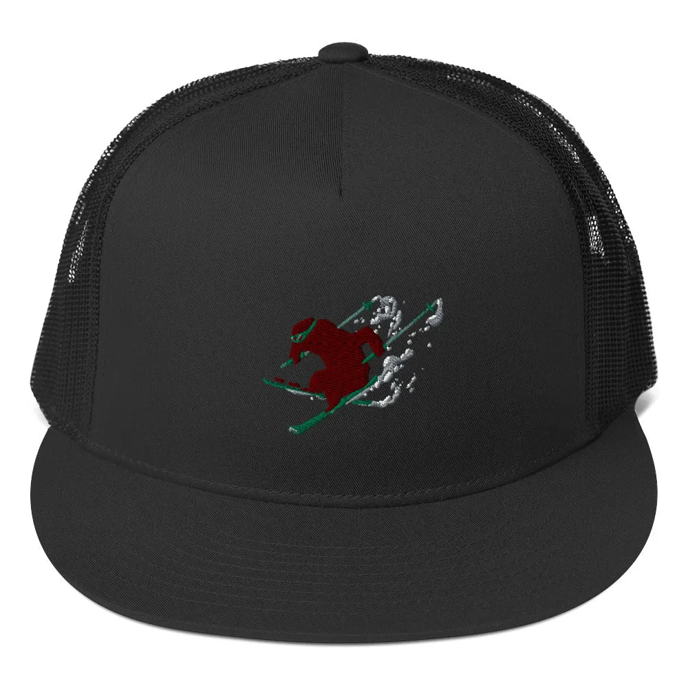 Goldie the Grizzly Skiing Trucker Cap