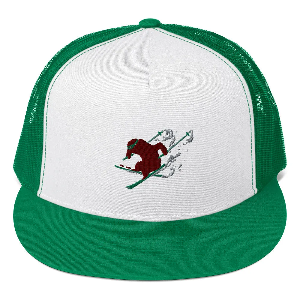 Goldie the Grizzly Skiing Trucker Cap