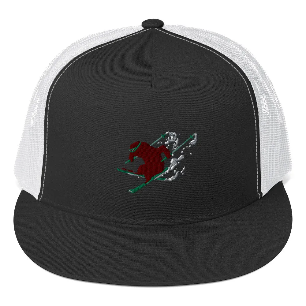 Goldie the Grizzly Skiing Trucker Cap