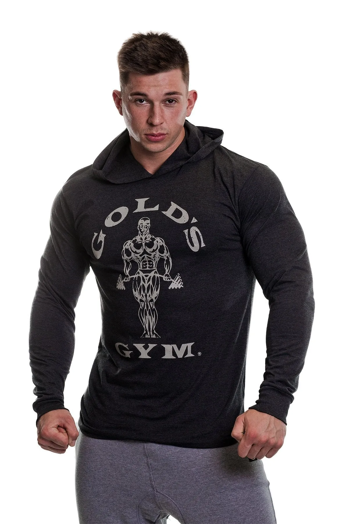 Gold's Gym Long Sleeve Hooded Top - Black Marl