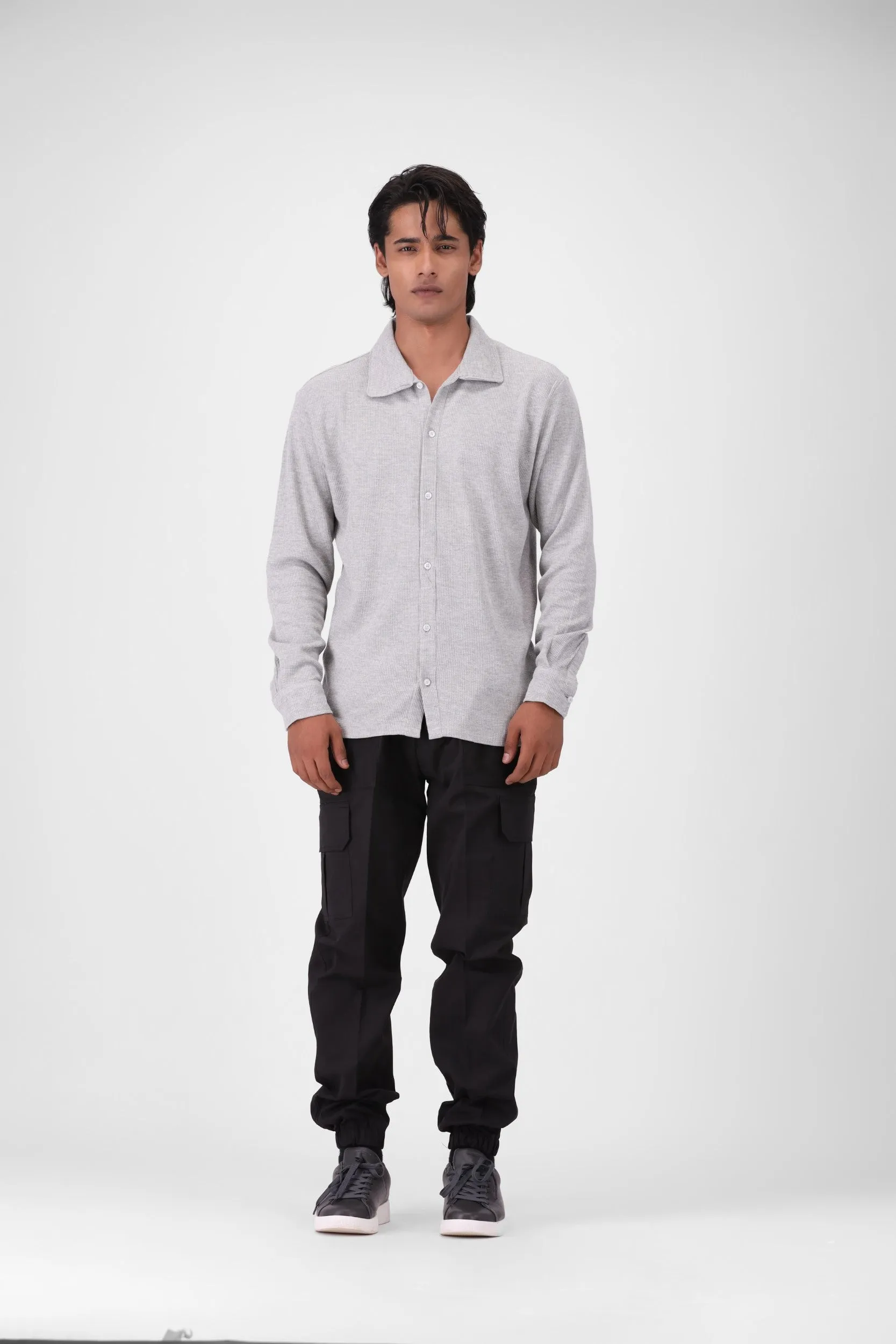 Grey Textured Casual Shirt