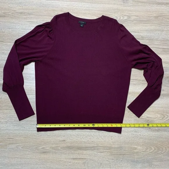 Halogen Sweaters Puff Sleeve Burgundy Stem Crewneck Sweater Size Large