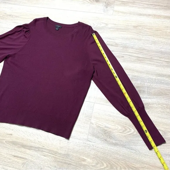 Halogen Sweaters Puff Sleeve Burgundy Stem Crewneck Sweater Size Large
