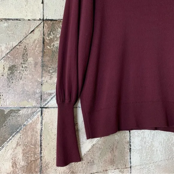 Halogen Sweaters Puff Sleeve Burgundy Stem Crewneck Sweater Size Large