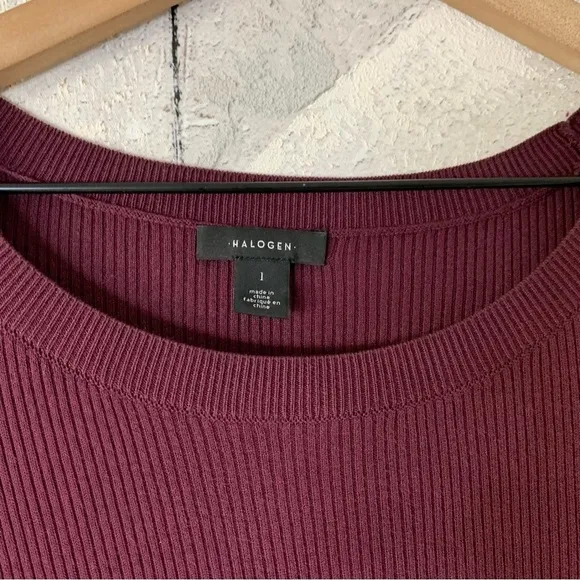 Halogen Sweaters Puff Sleeve Burgundy Stem Crewneck Sweater Size Large