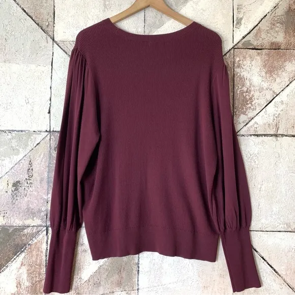 Halogen Sweaters Puff Sleeve Burgundy Stem Crewneck Sweater Size Large