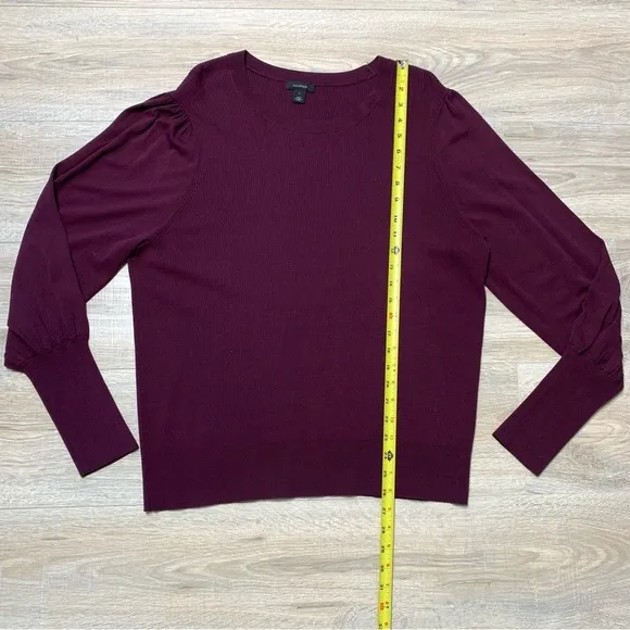 Halogen Sweaters Puff Sleeve Burgundy Stem Crewneck Sweater Size Large