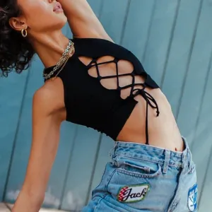 Halter Crop Top for Women - Casual Sleeveless Tube Tank in Black