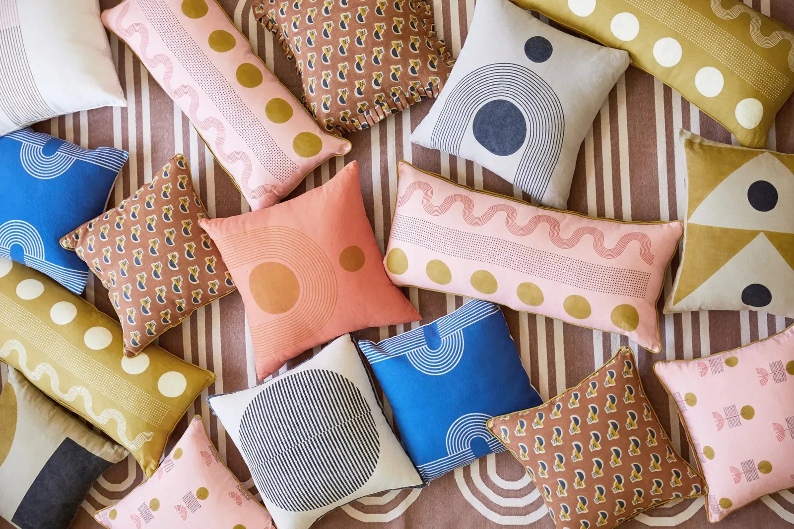 Hand Block-Printed Susie Lumbar Pillow · Peony