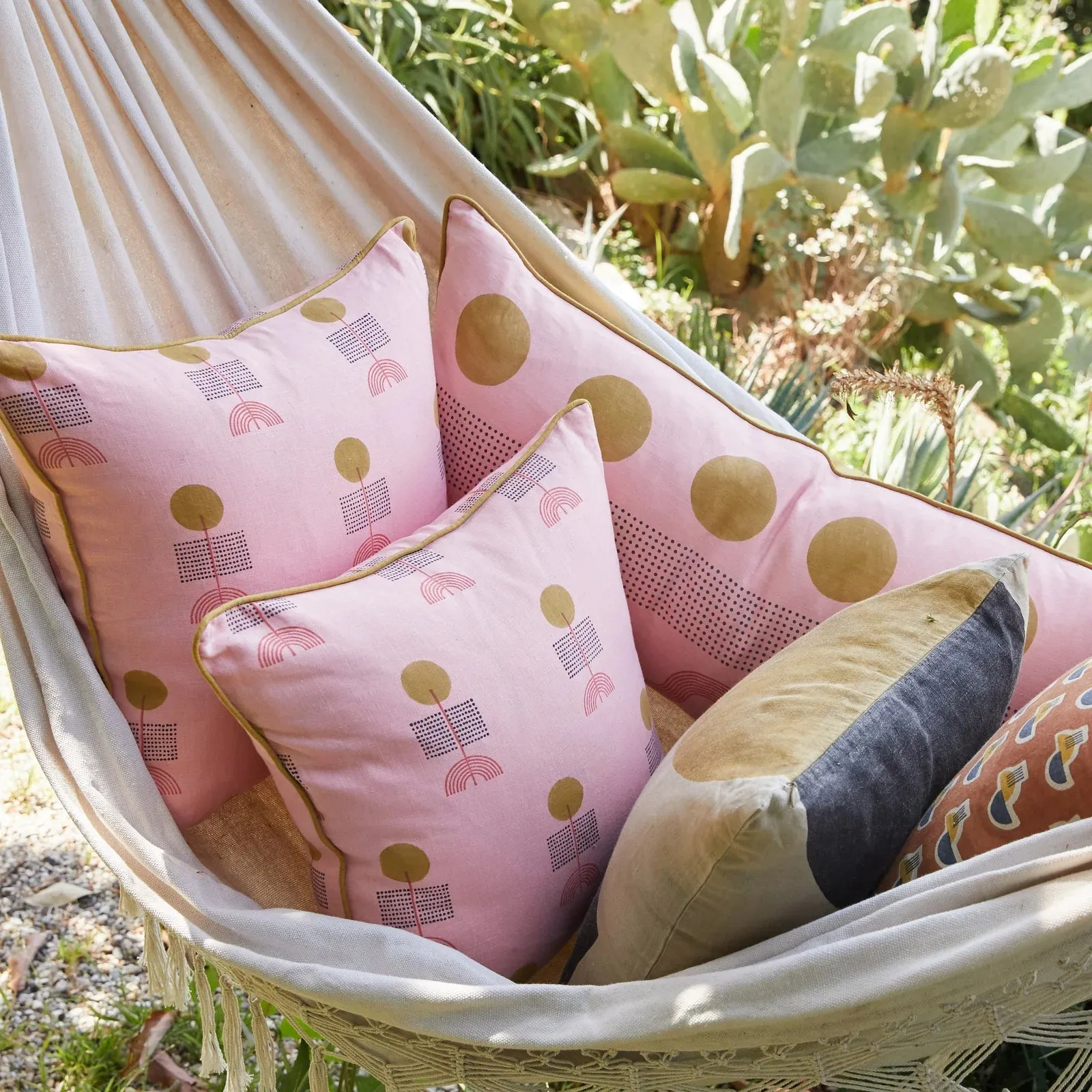 Hand Block-Printed Susie Lumbar Pillow · Peony