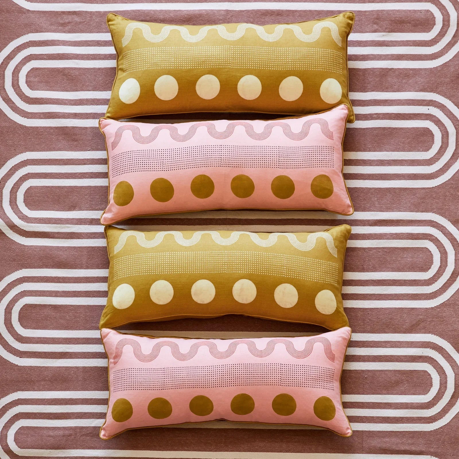 Hand Block-Printed Susie Lumbar Pillow · Peony