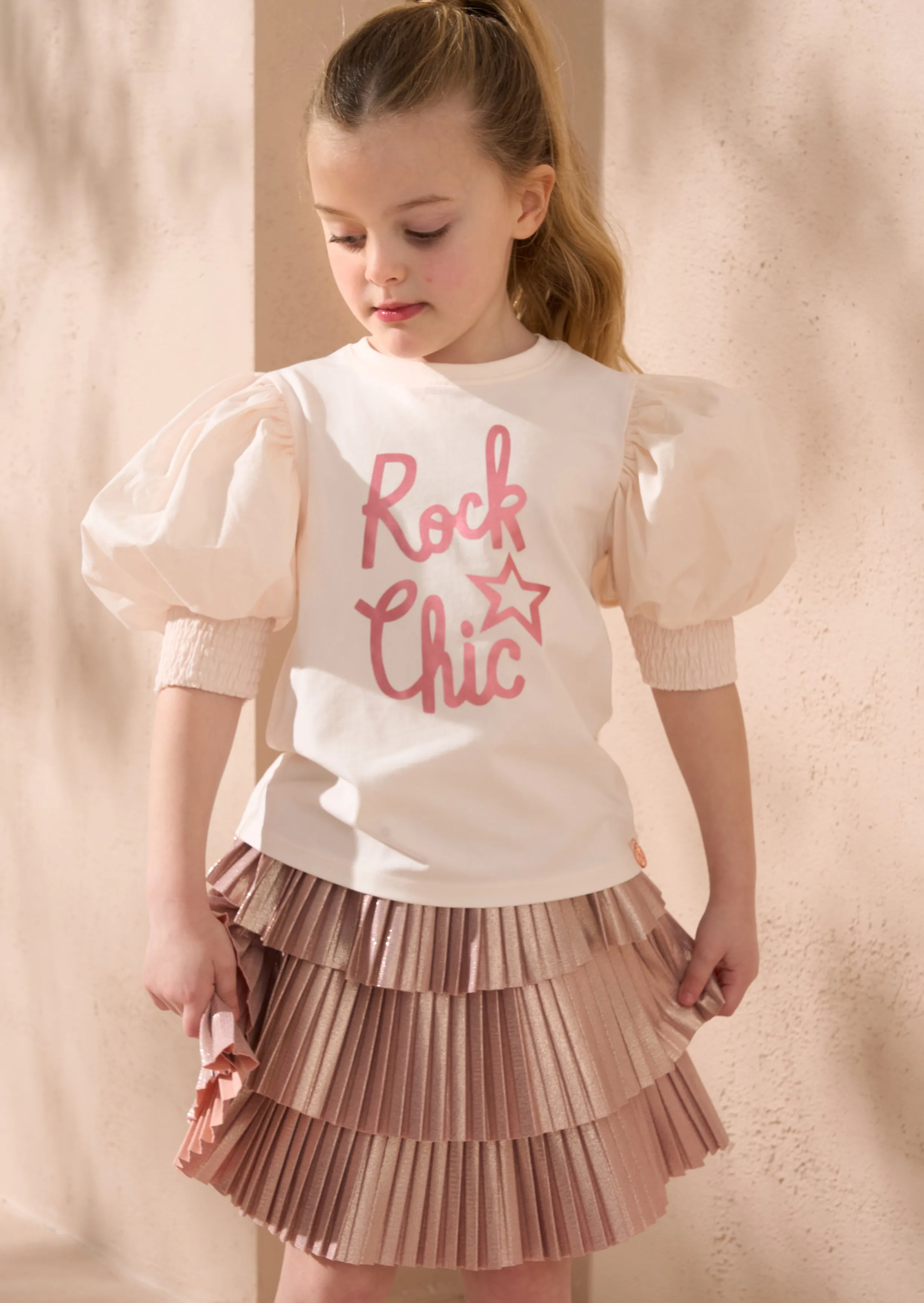 Heidi Pink Puff Sleeve Rock Tee
