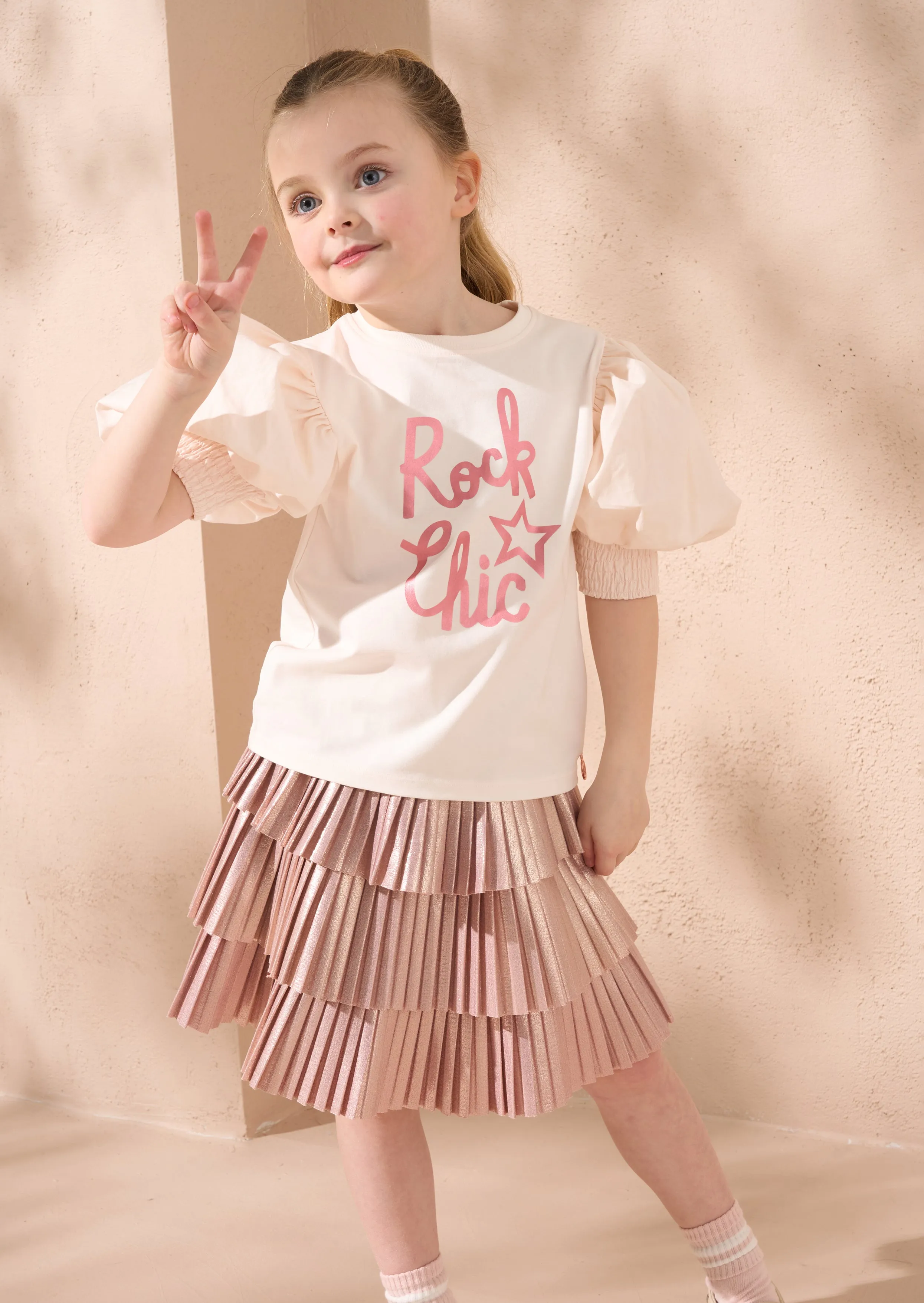Heidi Pink Puff Sleeve Rock Tee