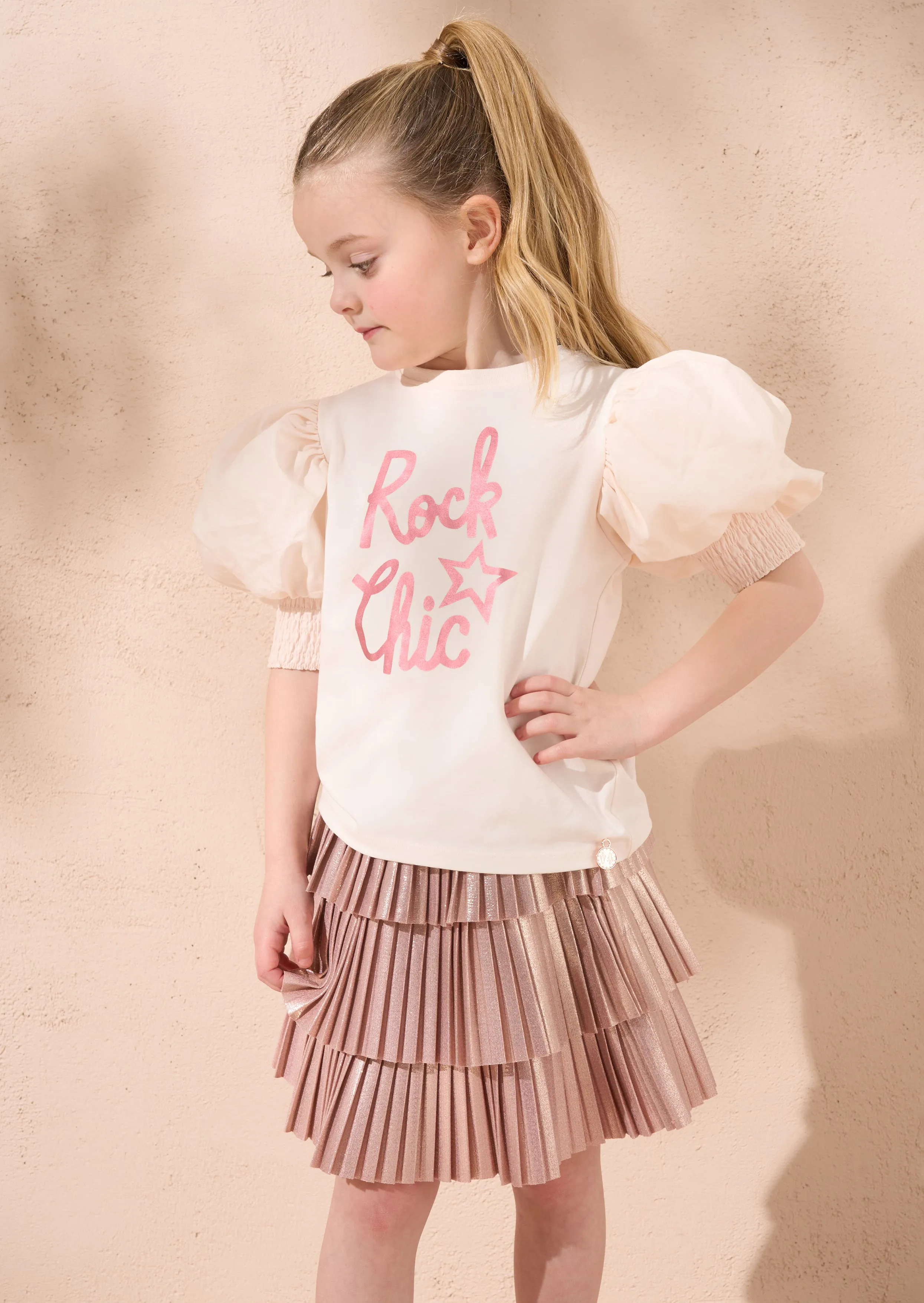 Heidi Pink Puff Sleeve Rock Tee