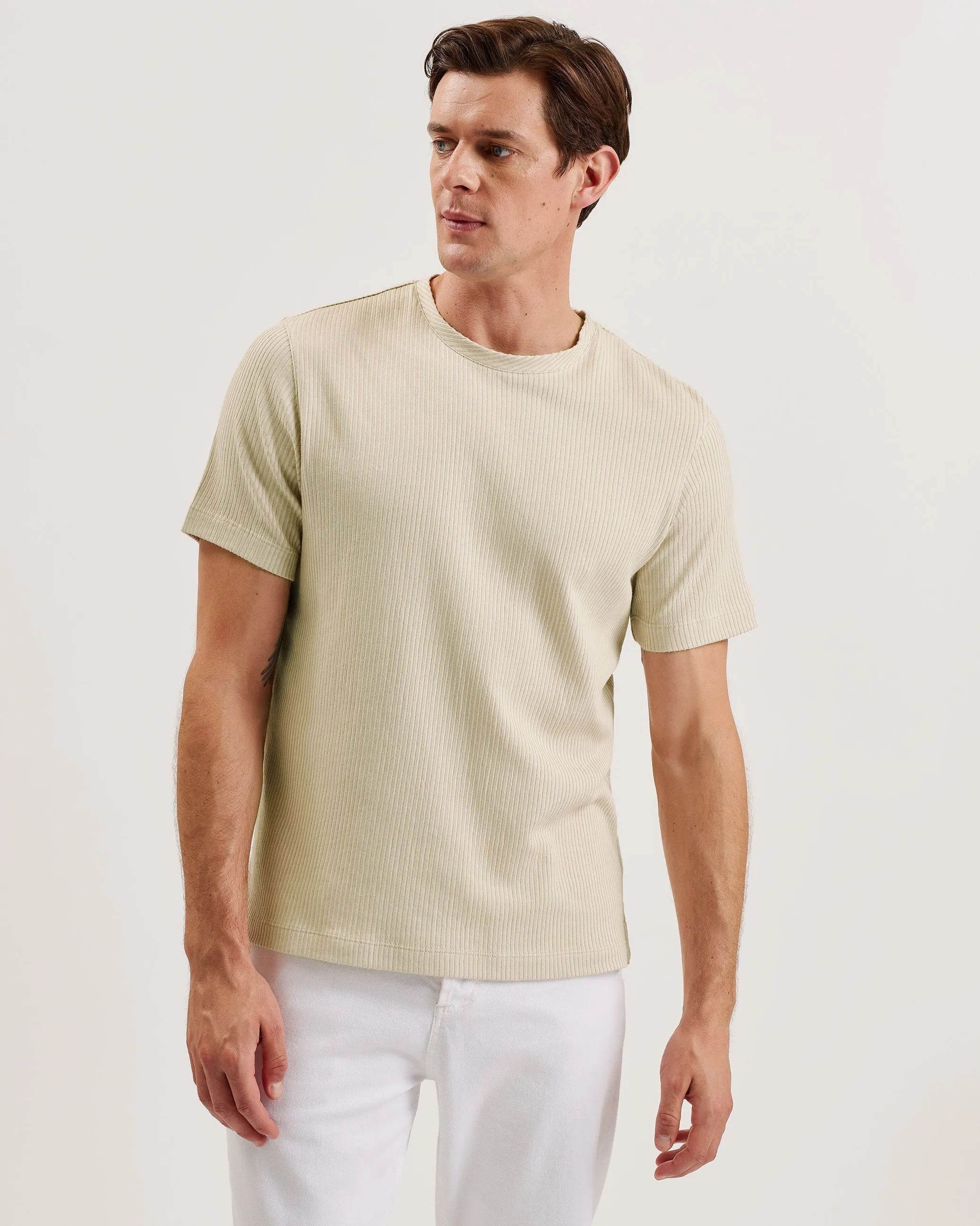 Heynes Short Sleeve Regular Fit Textured T-Shirt Beige