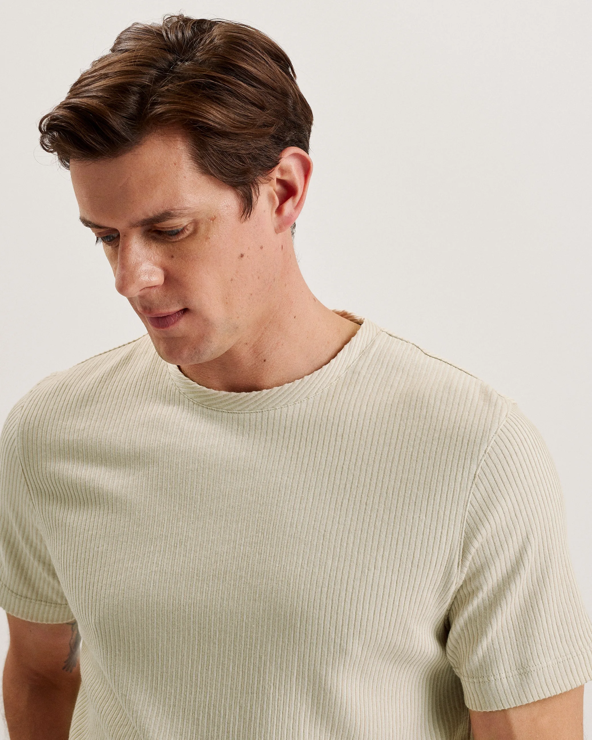Heynes Short Sleeve Regular Fit Textured T-Shirt Beige