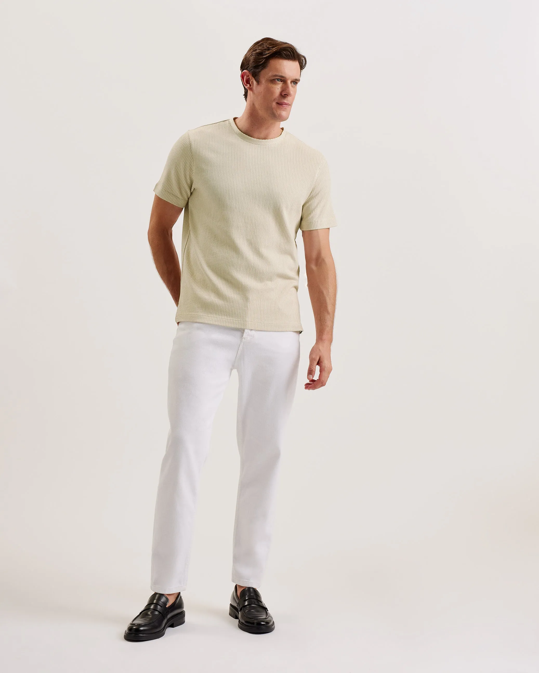 Heynes Short Sleeve Regular Fit Textured T-Shirt Beige