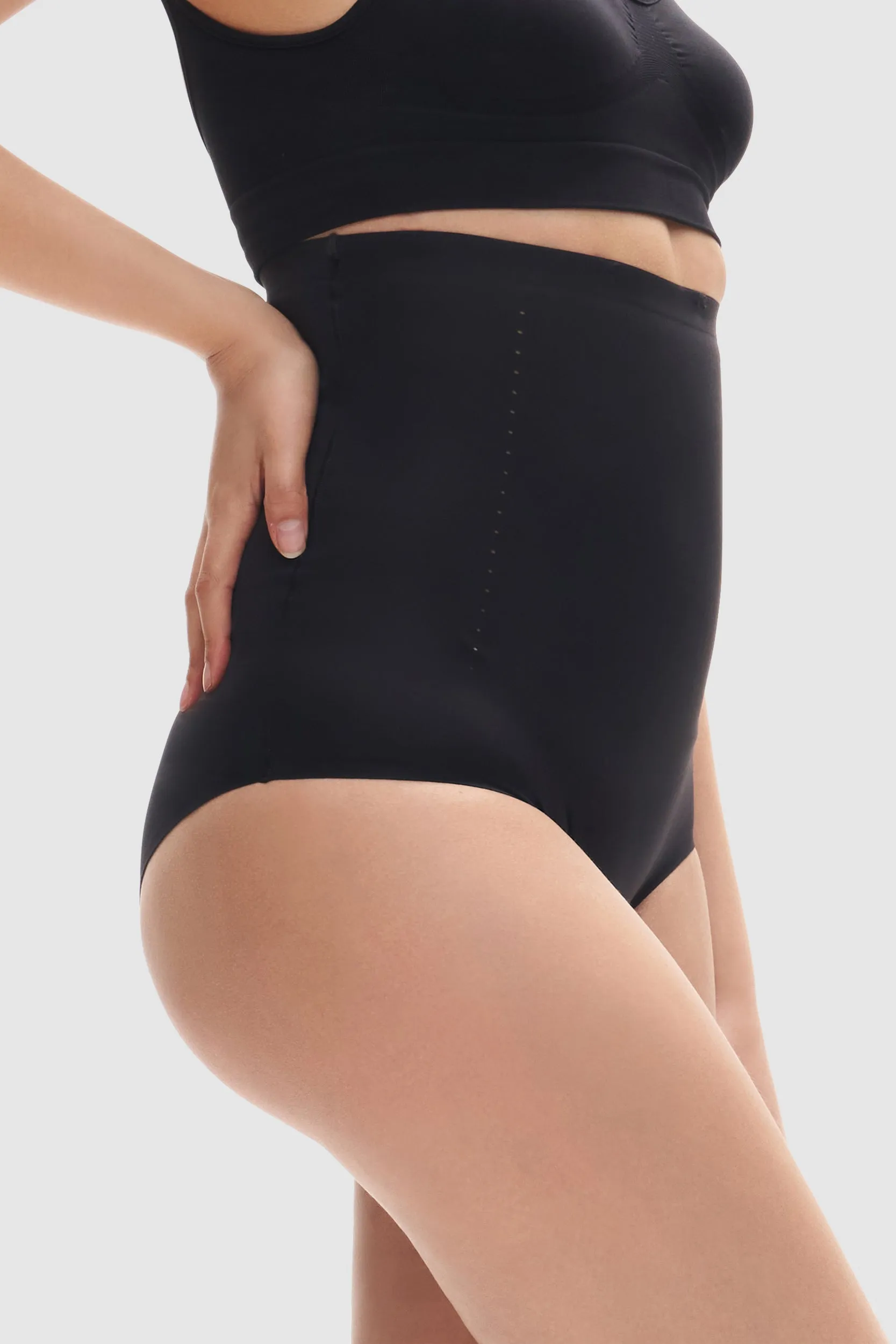High-Waisted Perforated Shaping Briefs Black