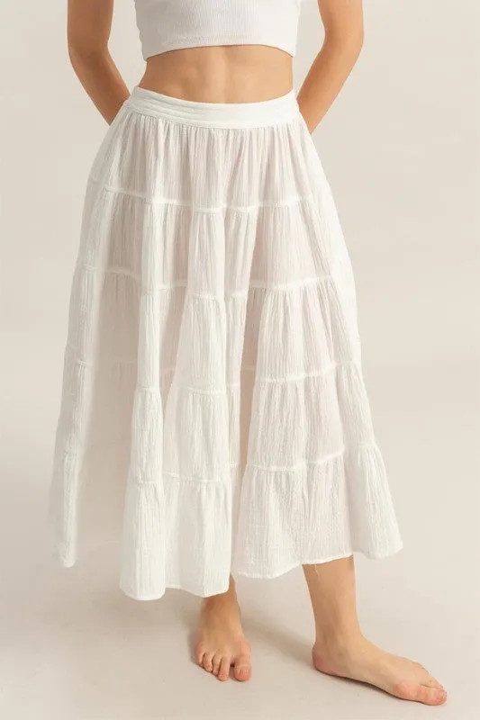 HYFVE Double Gauze Tiered Midi Skirt with Pockets