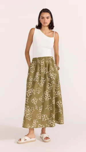 Ines Midi Skirt - Floral Khaki