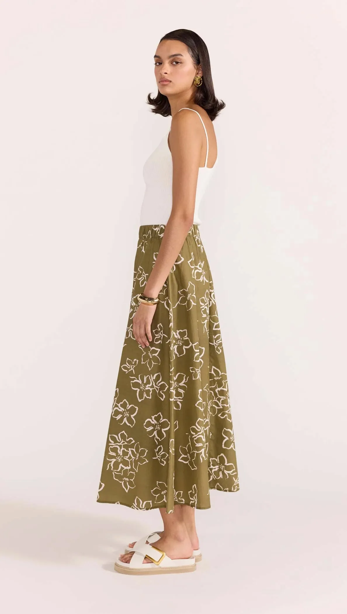Ines Midi Skirt - Floral Khaki