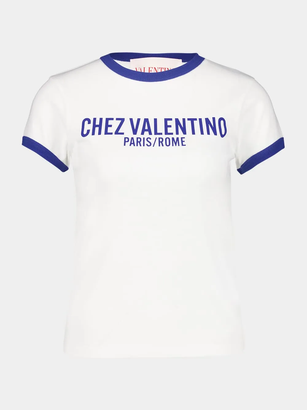Ivory and Electric Blue Cotton Jersey T-Shirt